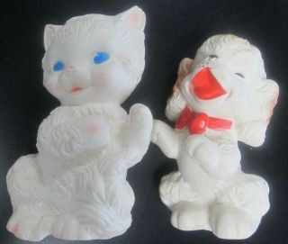 2 Vintage Rubber Baby Squeaky Toys Cat  & Dog 1958 Great