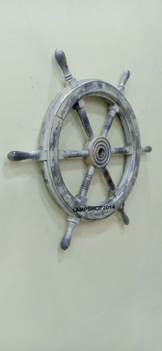 Nautical White Wooden Ship Wheel Boat Vintage Wall Decor Collectible 18