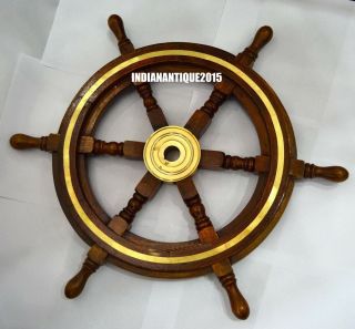Wall Decor Nautical Brown Wooden Ship Wheel 24 Inch