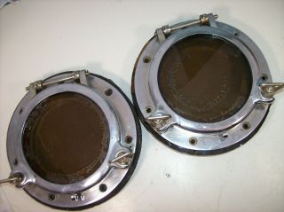 Pair Vintage Stainless Steel Portholes Portlights W/trim Rings 8 - 1/2 " - Porthole