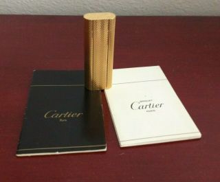Vintage Les Must De Cartier Lighter Paris 18k Gold Plated W/booklet.  Certificate