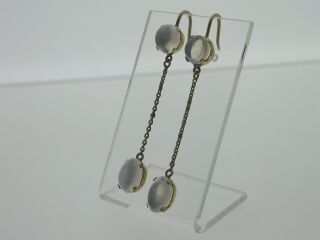 Arts And Crafts Natural Moonstone Dangle Drop Earrings French Hook Antique