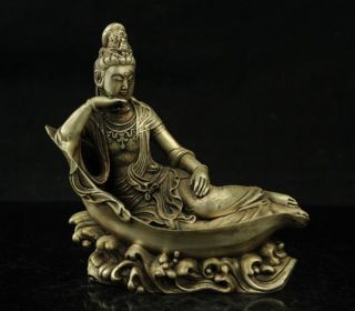 Old Chinese Buddhism Silver Sleep Kwan - Yin Guanyin Bodhisattva Buddha Statue E01