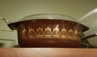 Rare Htf Vintage Pyrex Promotional Brown & Gold Tulip Casserole W/ Lid 043