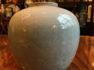 A Chinese Qing Dynasty Celadon Dragon Porcelain Ginger Jar,  Marked. 7