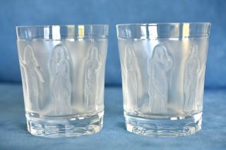 2 Lalique France Crystal Antique Femmes 4 " Tumbler Double Old Fashioned Glass