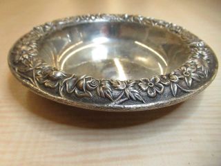 S Kirk & Son Sterling Silver Dish Tray Floral Repousse Rim Bowl Vintage