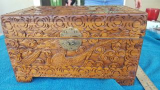 Antique Chinese Camphor Wood Carved Chest Box With Dragons Vintage Collectible