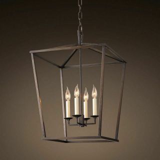 Vintage Geometric Cage Frame 4 Candle Light Kitchen Foyer Ceiling Pendant Light