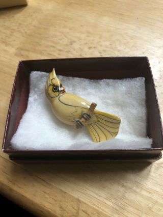 Vintage Takahashi Painted Wood Bird On Tree Branch Pin Cockatoo - No Papers