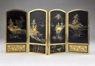Vintage Japanese Damascene Folding Miniature Four Panel