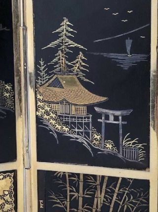 Vintage Japanese damascene folding miniature four panel 5