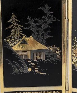 Vintage Japanese damascene folding miniature four panel 6