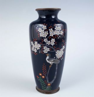 Antique Meiji Japanese Silver Wire Cloisonné Bird In Flowering Tree Enamel Vase