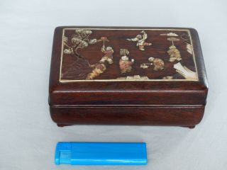A Chinese Hardwood Inlaid Rectangular Box And Cover Qing Period Mother Of Pearl