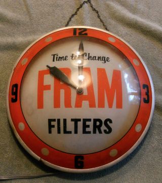 Vintage Double Bubble Clock Fram Oil Filters Sign Advert.  Products