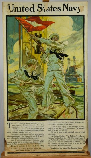 Vintage 1910 United States Navy Recruiting Poster Jc Leyendecker Lithograph Rare
