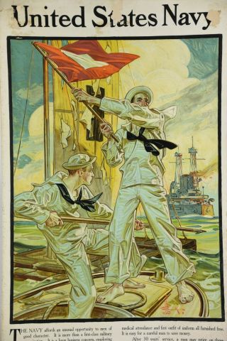 Vintage 1910 United States Navy Recruiting Poster JC Leyendecker Lithograph Rare 2