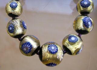 Rare Large & Chunky Vintage Venetian Millefiori Foil Glass Bead Necklace