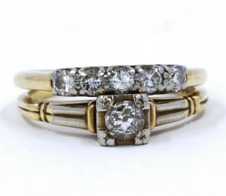 Art Deco 14k Yellow Gold Diamond Engagement Ring Set 3.  3 Grams.  50tcw (121)