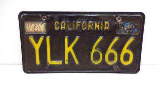 Vintage 1963 California 666 Black & Yellow License Plates Ylk 666 (you Like 666)