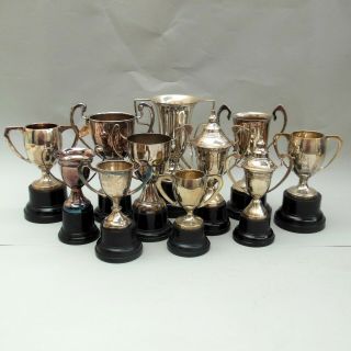 11 Vintage Silver Plated Trophy Cups Not Engraved 4 " To 7 " High