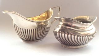 Set Of Vintage 925 Solid Sterling Silver Sugar Bowl & Cream Milk Jug Coffee Tea