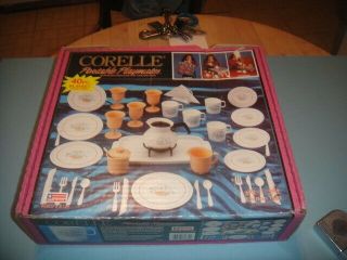 Vintage Corning Ware Plastic Metal Play Toy Dishes Corelle Set In Orig Box