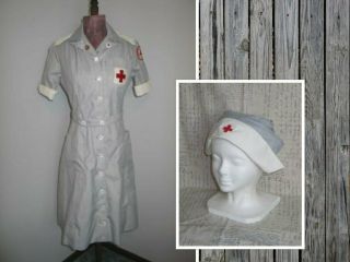 Vintage Red Cross Nurses Uniform - Post Ww2 United States Complete Red Cross Dress