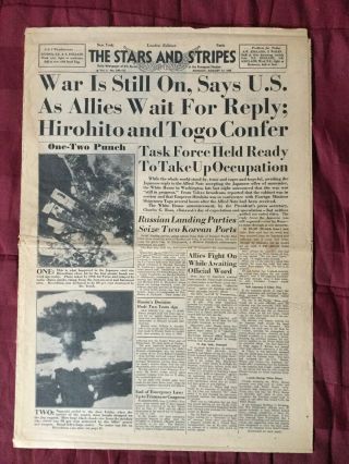 World War Ii - Atomic Bomb - Hiroshima/nagasaki - 1945 Star And Stripes Newspape