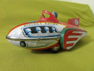 Vintage Tin Toy " Rocket Racer " Friction Car,  8 " Long,  Tin Toy 6 Rocket Car
