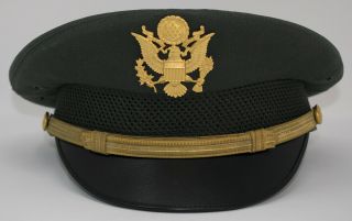 Vintage US Army Officer ' s Uniform Cap Hat & Badge 100 Wool Size: 7 1/4 2