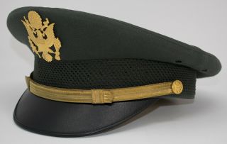 Vintage US Army Officer ' s Uniform Cap Hat & Badge 100 Wool Size: 7 1/4 3