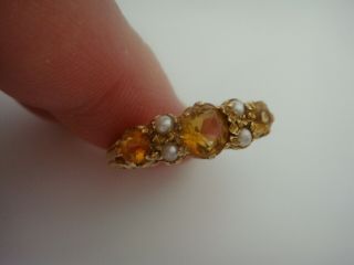 Fine Heavy Natural Citrine & Cultured Pearl 9ct Gold Gypsy Ring Sz S 3.  6 Grm