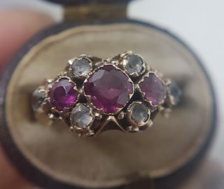 Antique Victorian Stunning Pink And White Stone Large Ring Yellow Gold Band