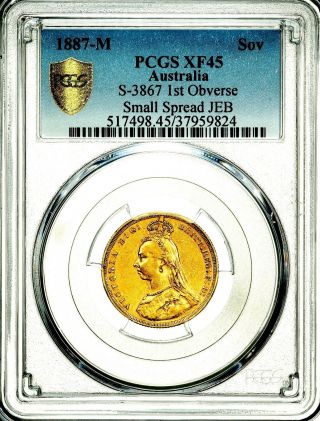 Extremely Rare 1887 M Victoria Australia Melbourne Gold Sovereign PCGS XF45 3