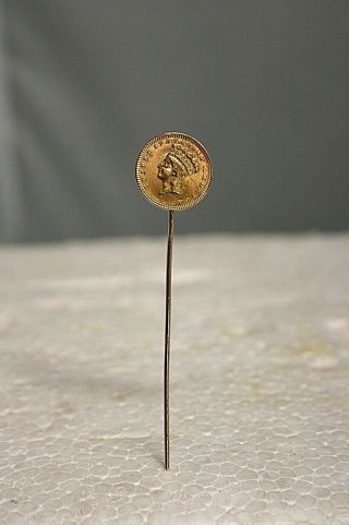 Antique Victorian 14k Gold Us $1 1886 Liberty Gold Coin Stick Pin