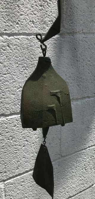 Vintage Wind Bell Chime By Paolo Soleri Bronze 32” Marked & Orig.  Holder 11