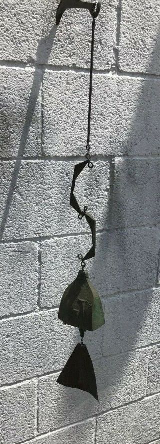 Vintage Wind Bell Chime By Paolo Soleri Bronze 32” Marked & Orig.  Holder