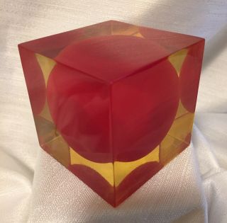 Rare/original/enzo Mari/cubo/resin/red Sphere In Cube/1960’s/for Danese Milano.