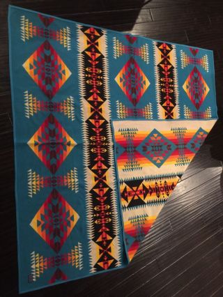 Vintage Pendleton Beaver State Wool Indian Aztec Large Blanket Old Label 86 X 86