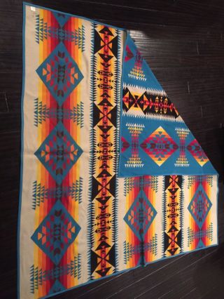Vintage Pendleton Beaver State Wool Indian Aztec Large Blanket Old Label 86 X 86 2