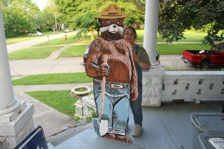 Large Vintage Smokey Bear Forest Park Hunting Fishing Gas Oil 67 " Wood Sign
