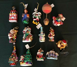 Set Of 14 Christopher Radko Vintage Christmas Ornaments Mickey Minnie Mouse