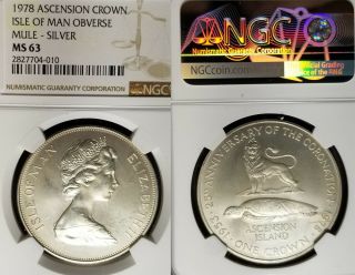 Ascension Island,  1978 Rare Error Mule Crown,  Ngc 63,  Mintage 367 Minted.