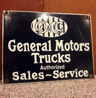 Vintage Gmc General Motors Trucks Porcelain Sales N Service Advertising Sign