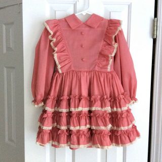 Vintage Mary Louise Girl’s Dress,  Dusty Rose,  Ruffles And Lace,  Size 6