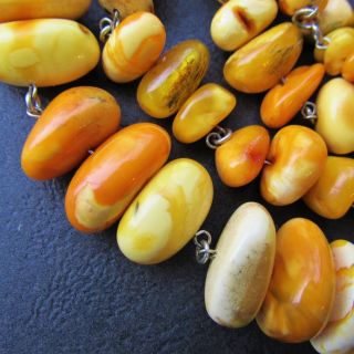 Antique Natural Butterscotch Egg Yolk Baltic Amber Necklace 40.  7g. 7