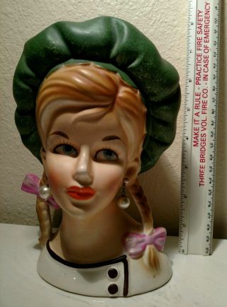 Vintage Teen Lady Head Vase Headvase Pearl Earrings Girl Extremely rare 11