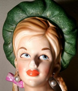 Vintage Teen Lady Head Vase Headvase Pearl Earrings Girl Extremely Rare